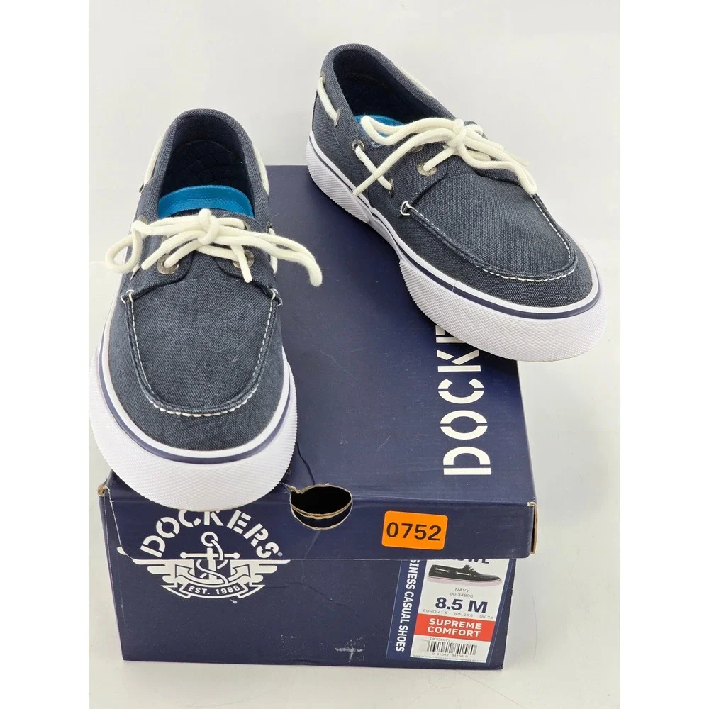 Dockers Ruwe Boat Shoes Mens 8.5 Navy Canvas Supreme Comfort - Excellent